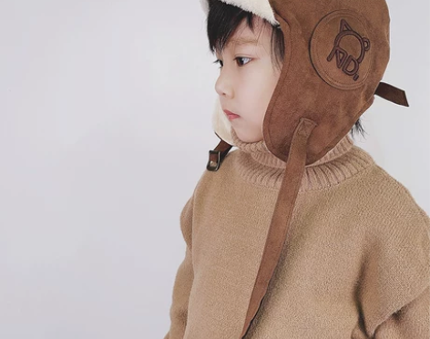 儿童帽子潮男童女童秋冬飞行员帽子毛绒防风雷...