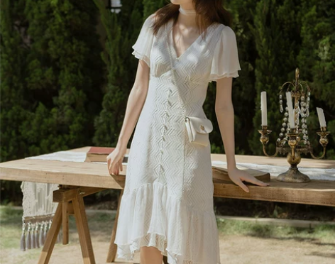 拜托鹿先生夏法式仙女气质蕾丝出游约会初恋领...