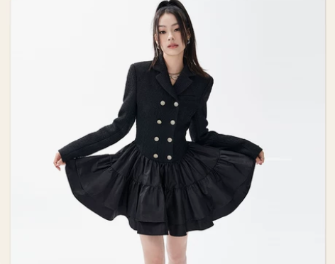 underpass原创设计黑色小香风礼裙小...