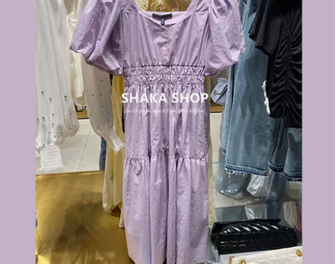 nb ur紫色少女裙子夏复古气质显瘦泡泡袖...