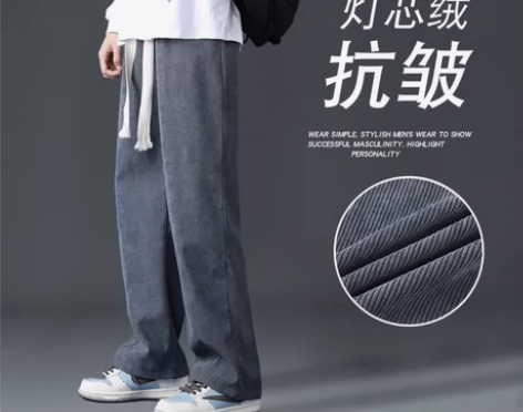灯芯绒直筒裤子男士休闲潮流阔腿2022新款...