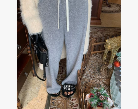 落落狷介灰色卫裤女2022年新款裤子冬季加...