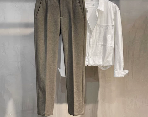 毛呢裤子男直筒修身高级感长裤商务休闲裤男士...