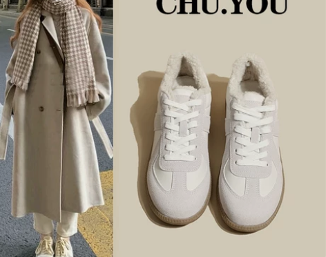 2022冬季新款百搭厚底加绒运动休闲德训鞋...