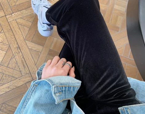 金丝绒阔腿裤女秋冬宽松高腰坠垂感直筒黑色加...