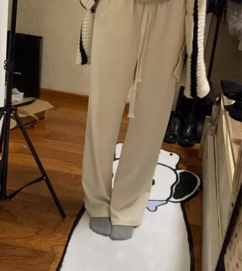 阔腿裤 奶油色 糯叽叽的很舒服 弹力腰身 ...