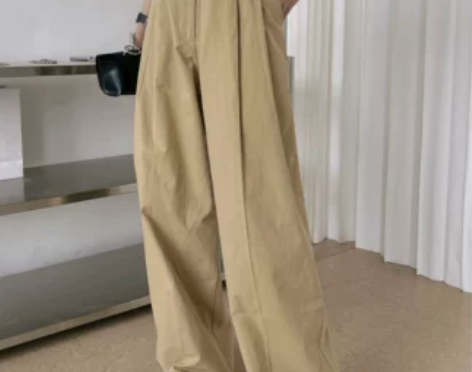 卡其色裤子女夏季薄款高腰阔腿直筒西装休闲宽...