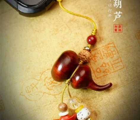 小叶紫檀葫芦手机吊饰挂件钥匙扣挂饰情侣学生...