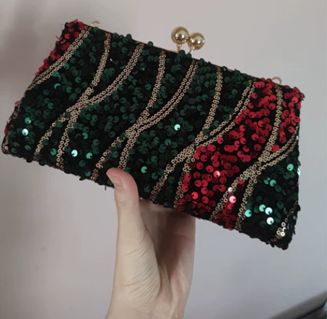 红绿色复古斜挎包 手拿包一体，晚宴必备！亮...