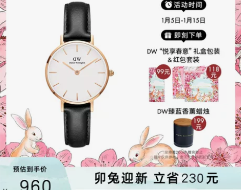 dw手表女 PETITE系列格调皮质圆表2...