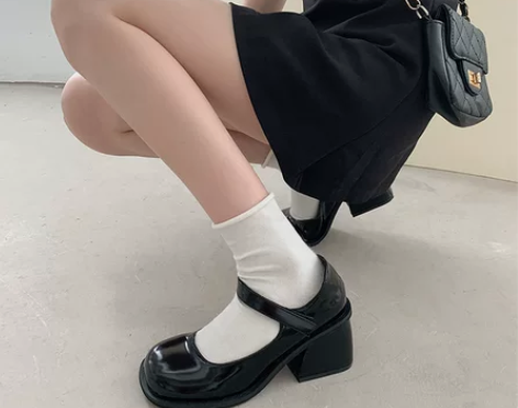 黑色玛丽珍鞋女粗跟皮鞋2022年夏季新款时...