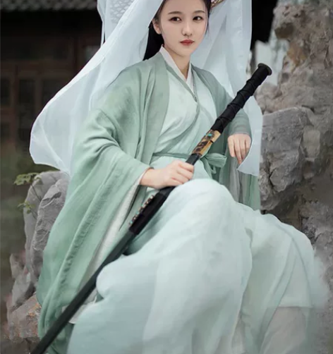 魏晋风汉服女晋制青绿色超仙气直裾交领广袖流...