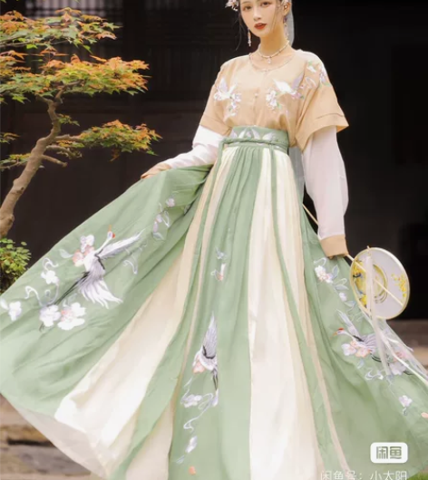 玉术汉服女幽风原创正品坦领齐腰儒裙春夏仙鹤...