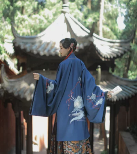 兰若庭汉服 乘黄披风 蓝色s码 穿一洗一 ...