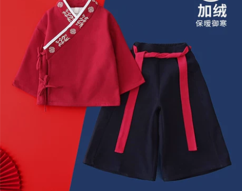 汉服男童加绒套装秋冬季男宝宝唐装加厚儿童拜...