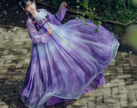 千韵岗原创 辰莲鱼梦 紫色 两片式齐胸襦裙...