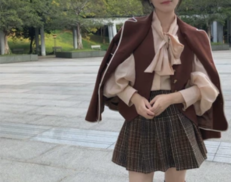 半身裙毛呢百褶裙    JIHOON CH...