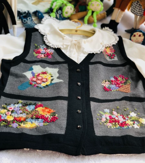 古着vintage法国结刺绣羊毛油画艺术品...
