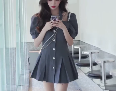 黑色西装连衣裙女2021夏季新款小个子法式...