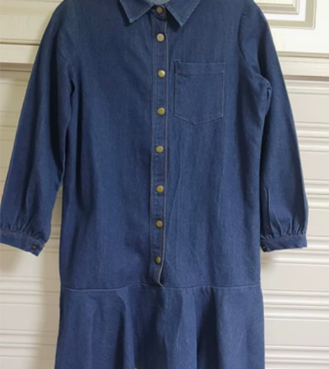 长袖牛仔裙连衣裙荷叶裙 160身高约在膝盖...