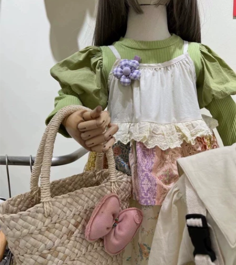 One 豆 牛油果绿娃娃衫+田园风连衣裙两...