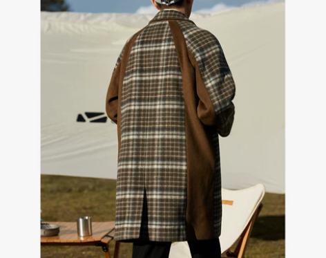 knighttom11月冬季咖啡色格纹拼接...