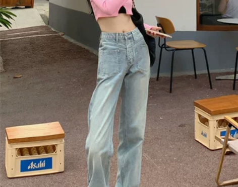 碧为美式复古设计感小众浅色牛仔裤女秋冬高腰...