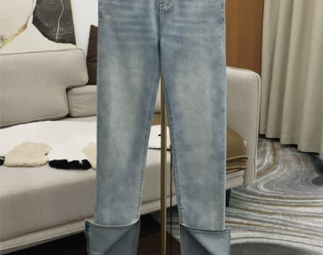 软弹修身包臀高腰显瘦内开叉弹力牛仔长裤女水...