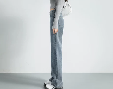 阔腿牛仔裤女2022年春季新款宽松高腰垂感...