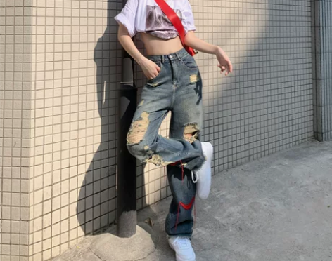 MNVZ直筒牛仔裤女2022春新款网红高街...