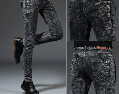 男士牛仔裤男修身青年弹力潮牌高端小脚裤男