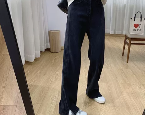 开叉加厚加绒阔腿裤女冬季高腰垂感显瘦宽松直...