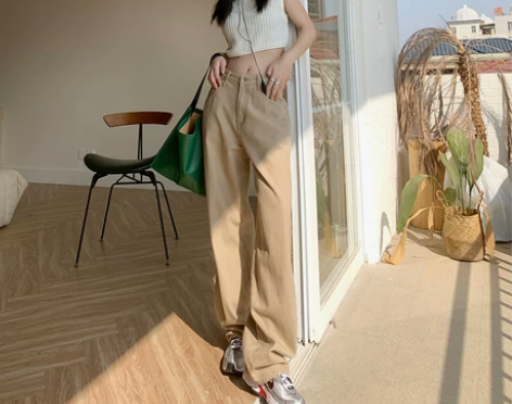 2022新款通勤高腰阔腿牛仔裤女宽松垂感拖...