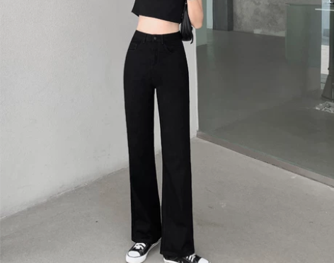 【年货价】黑色牛仔裤女阔腿宽松高腰显瘦20...