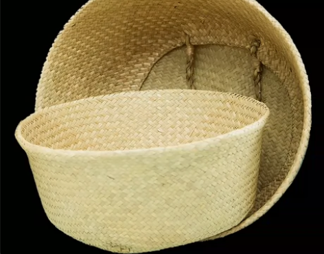 海草编织花篮客厅装饰插花盆草编筐脏衣收纳篮...