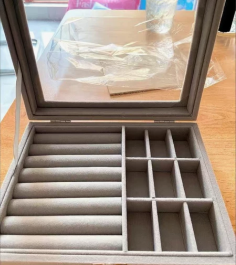 网红开窗透明绒布首饰收纳盒戒指耳钉手镯项链...