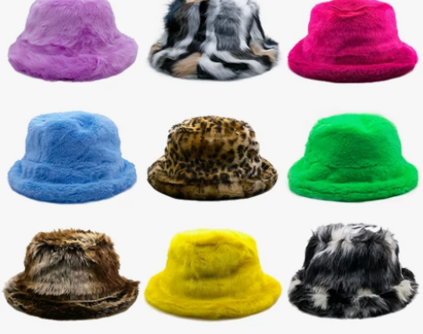 欧美ins街头亚比辣妹仿皮草平檐渔夫帽网红...