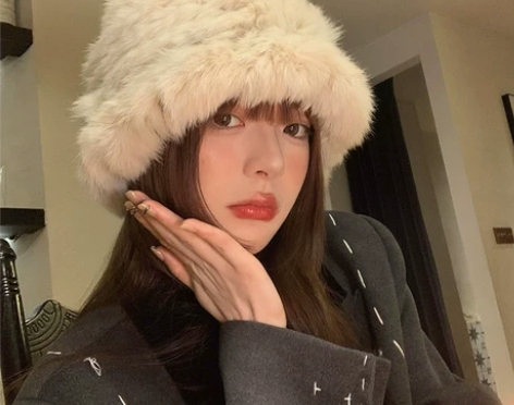 兔毛帽子女秋冬季显脸小毛茸茸毛绒帽潮保暖护...