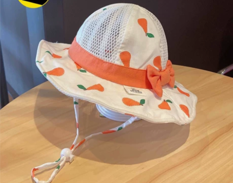 女宝宝春夏季防晒渔夫帽可调节薄款纯棉大檐洋...