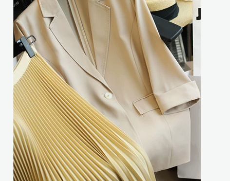 TH高级感三醋酸七分袖宽松休闲薄款西装外套...