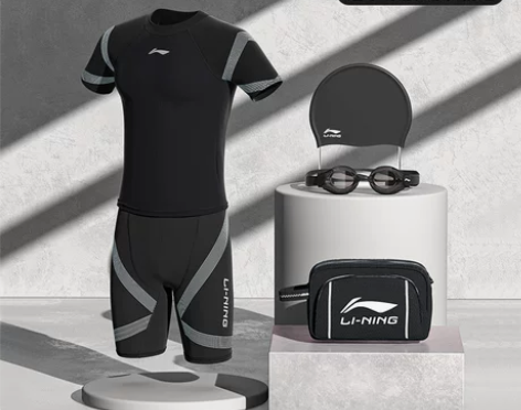 李宁泳衣男款专业男士游泳衣泳帽泳镜三件套装...