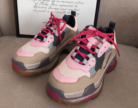 2022新款复古刺绣拼色厚底老爹鞋女百搭运...