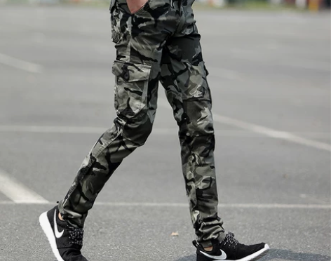 春秋男士裤子韩版潮流迷彩裤男修身直筒工装长...