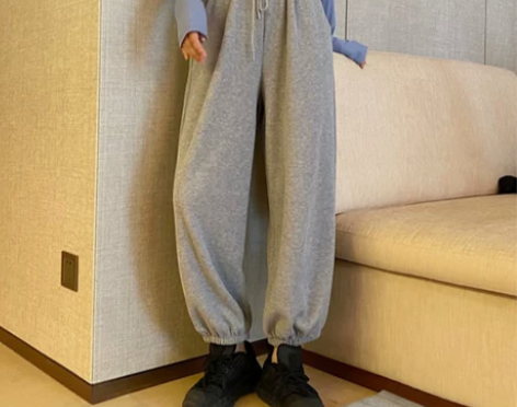 2020秋季新款灰色运动裤女宽松大码直筒休...