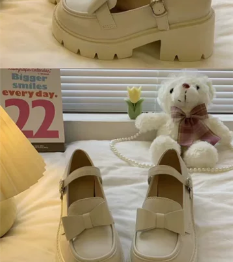 白色厚底增高玛丽珍鞋 买来配婚纱穿的。平底...