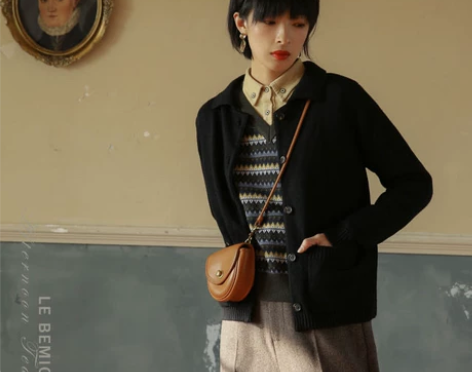 「白描」日系复古小众翻领羊毛混纺短裤针织毛...