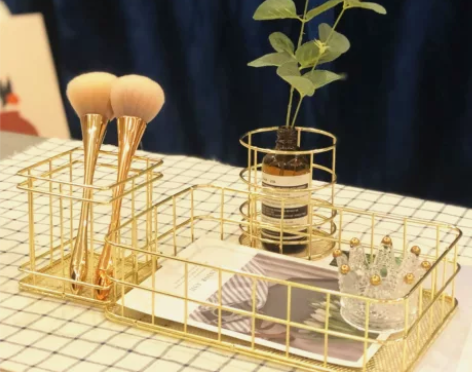 北欧风笔筒杂物篮子简约风铁艺桌面整理化妆品...