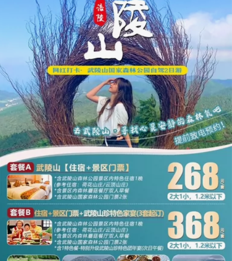 武陵山森林公园+酒店双人套票 套餐明细:【...