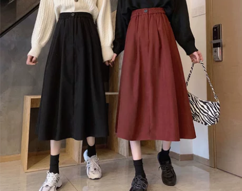 法式复古松紧高腰显瘦半身裙女春秋新款中长款...