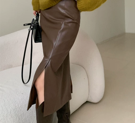 JWUNIQUE咖色复古半身裙女秋冬202...